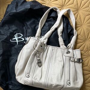 b. makowsky Cream Shoulder Bag with Silver Hardware
